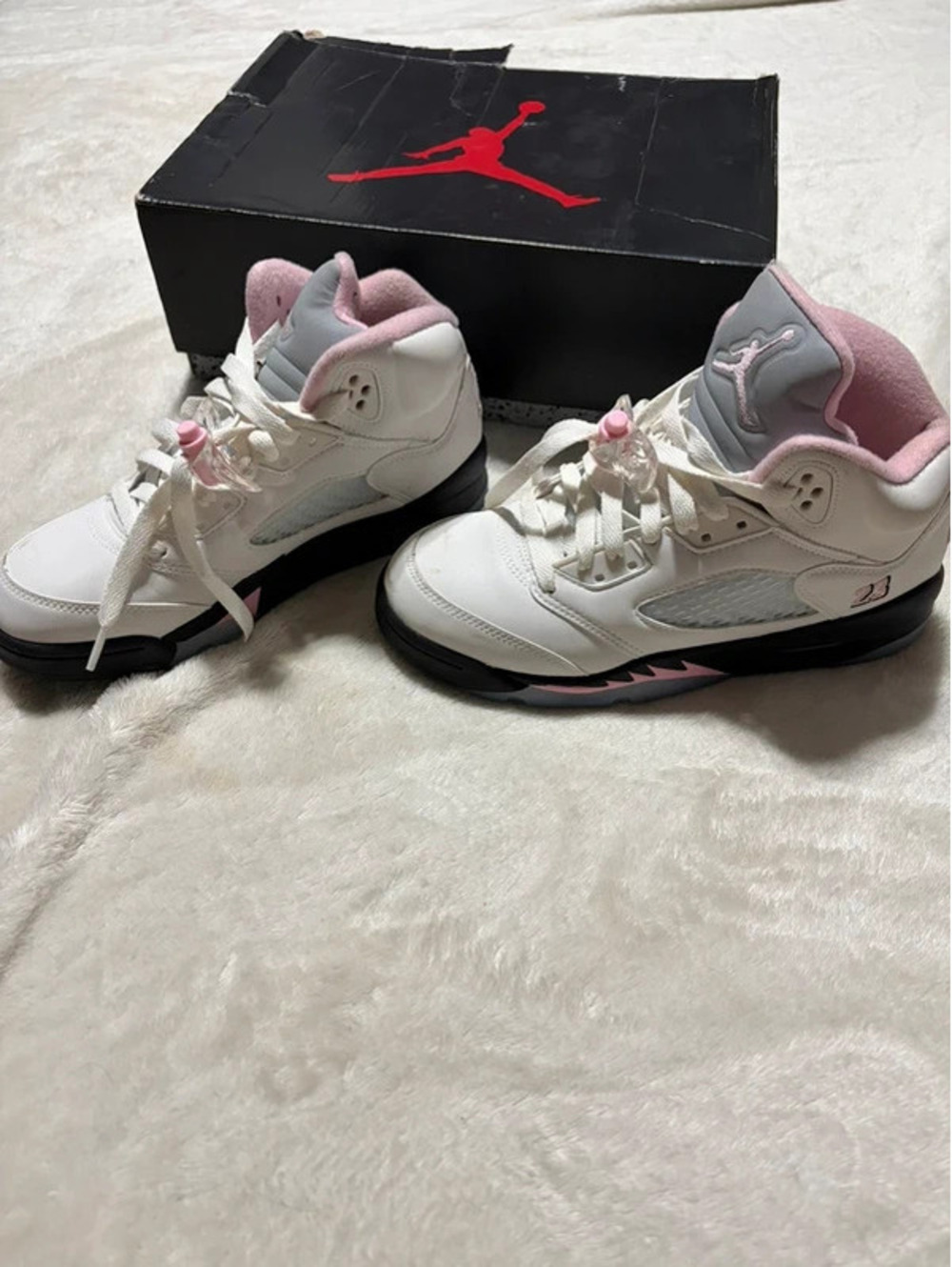 Air Jordan 5 Retro OG White Pink Black Size 5Y
